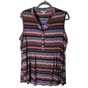 Westport 1962 chevron stripe sleeveless pleated blouse v neck size 1X